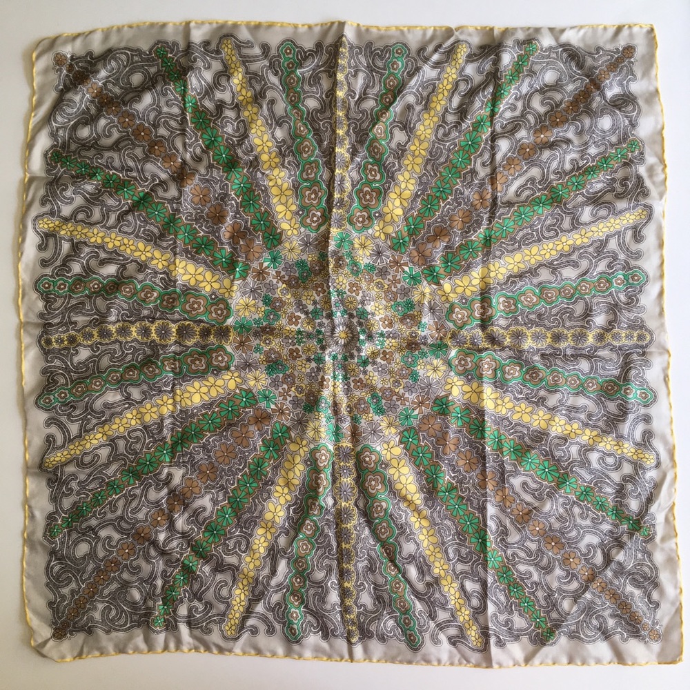 Square silky floral scarf, ~26 1/2”